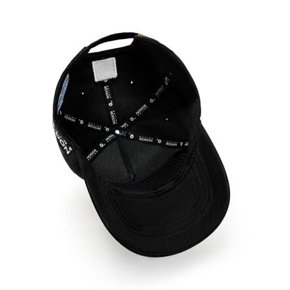 Nogor Shilpo black suede cap side embroidery with Never Stop Dreaming patch