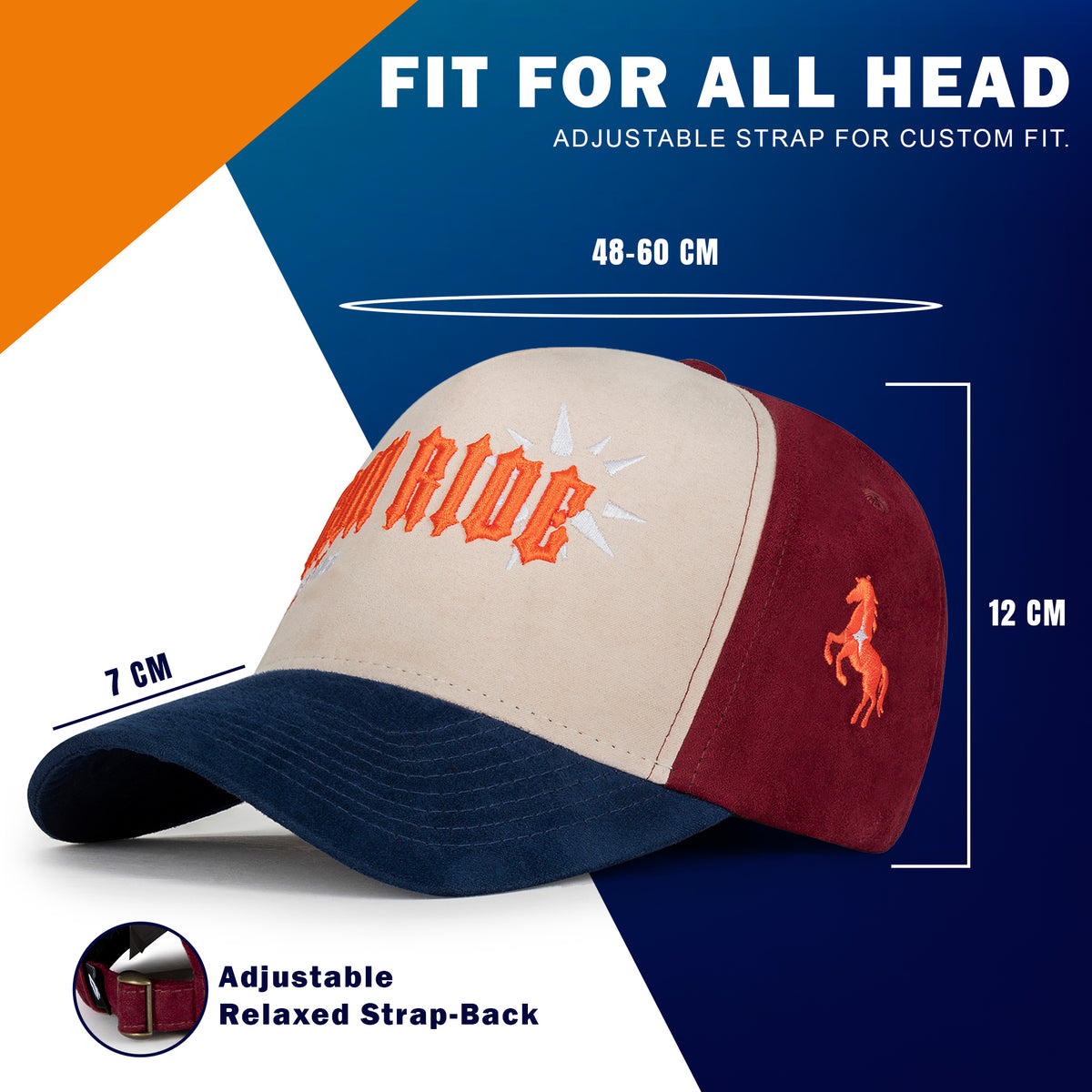  Iron Ride Horsepower embroidery close-up on vintage snapback cap